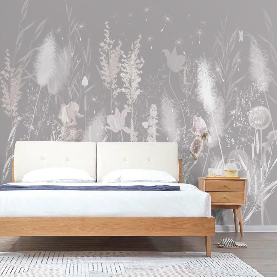 фотообои полевые цветы на сером 13-985