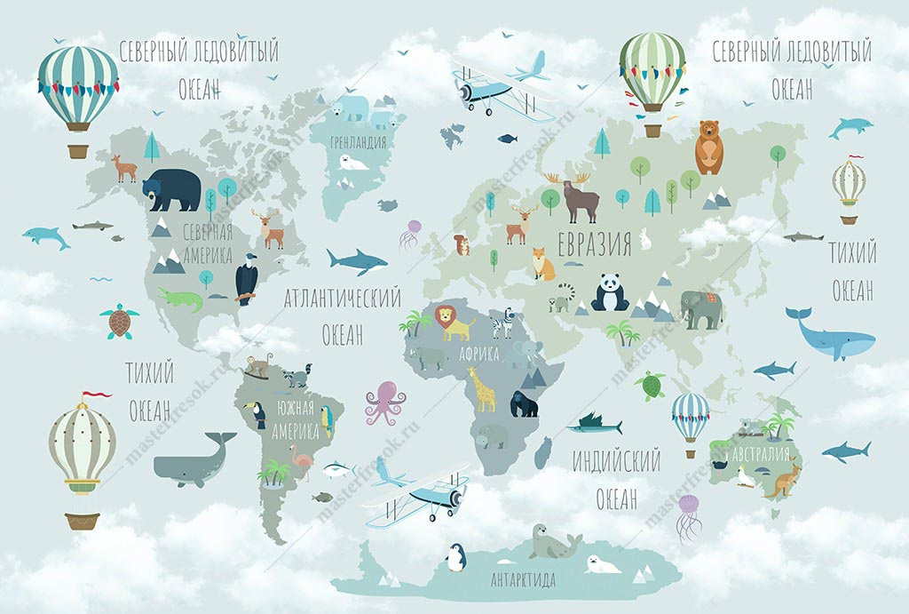 Фотообои Карта мира крупным шрифтом