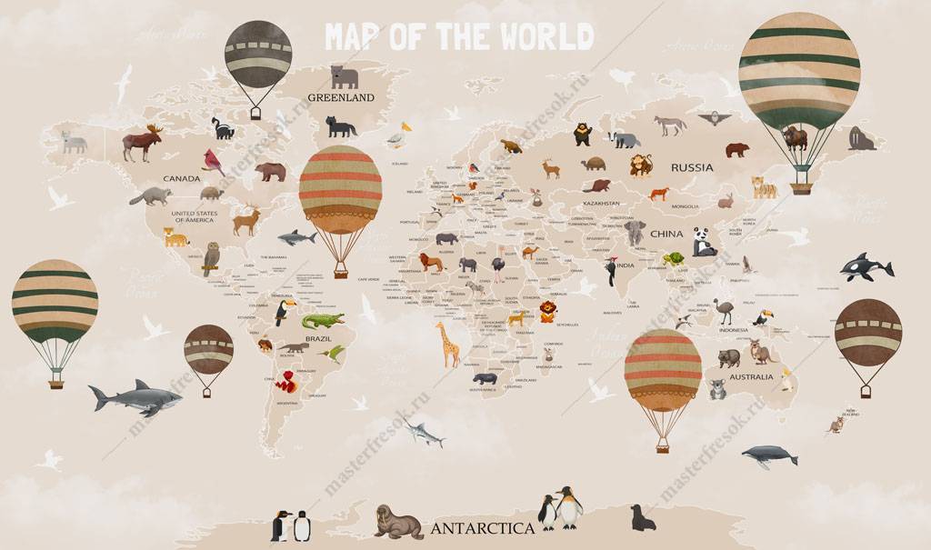 Фотообои Карта мира и воздушные шары