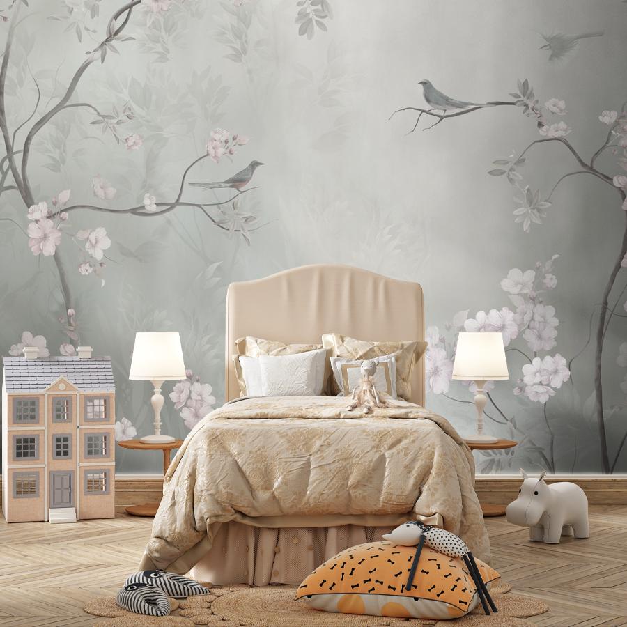 фотообои шинуазри на серебряном фоне 13-1088