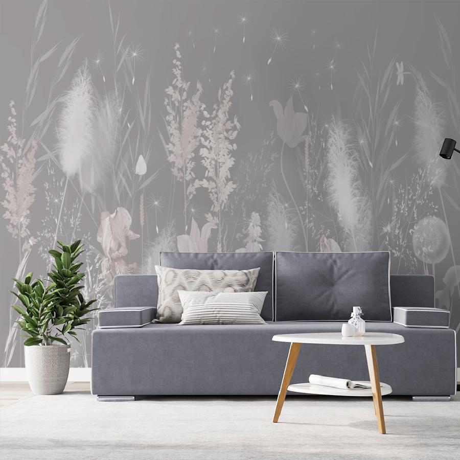 фотообои полевые цветы на сером 13-985