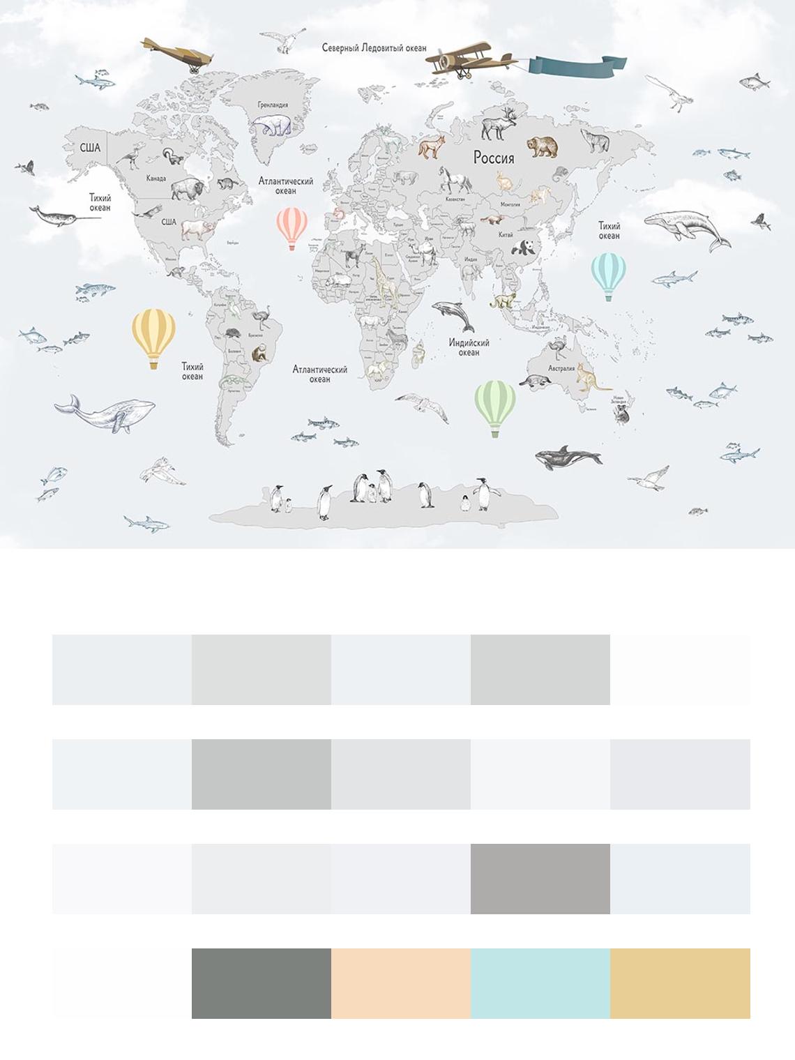Светлая карта мира в детскую цвета