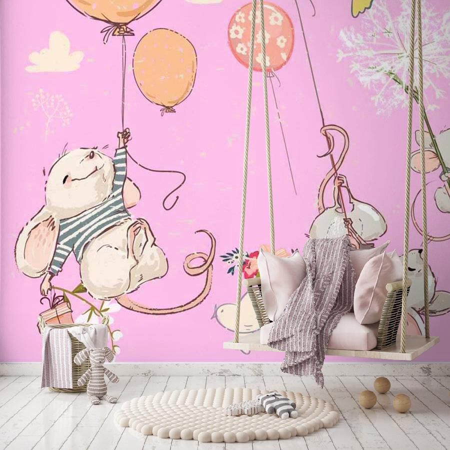 фотообои мыши на шарах на розовом фоне 12-338