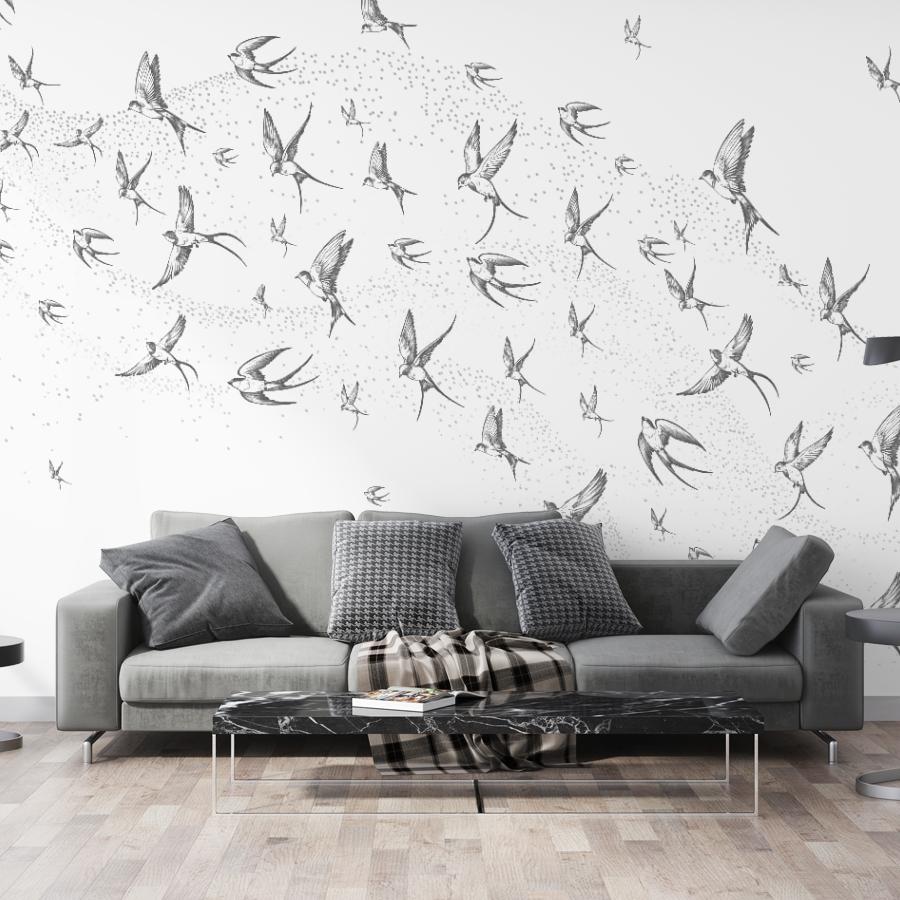 фотообои серые птицы в спальню 14-1193