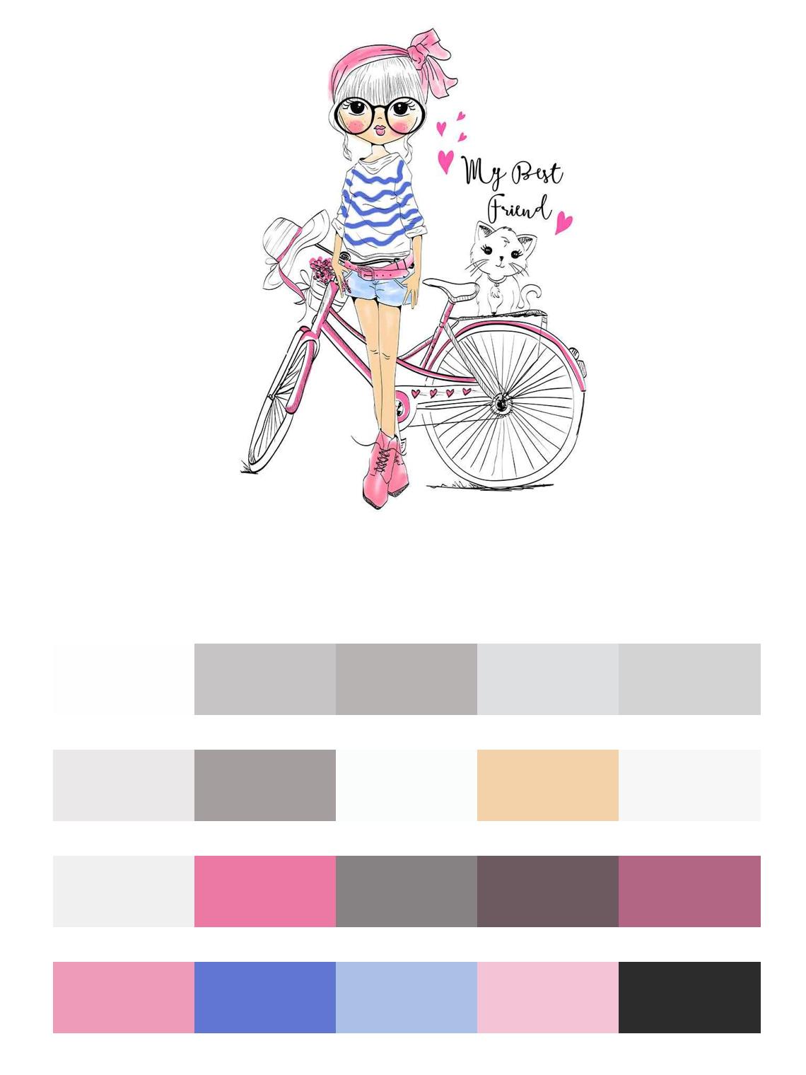 Модная девочка с велосипедом цвета