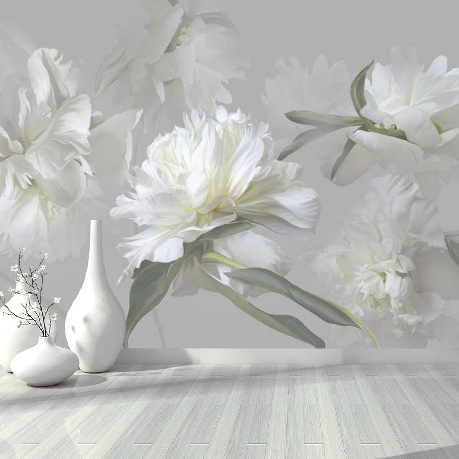 фотообои белые цветущие пионы на сером фоне 13-1007