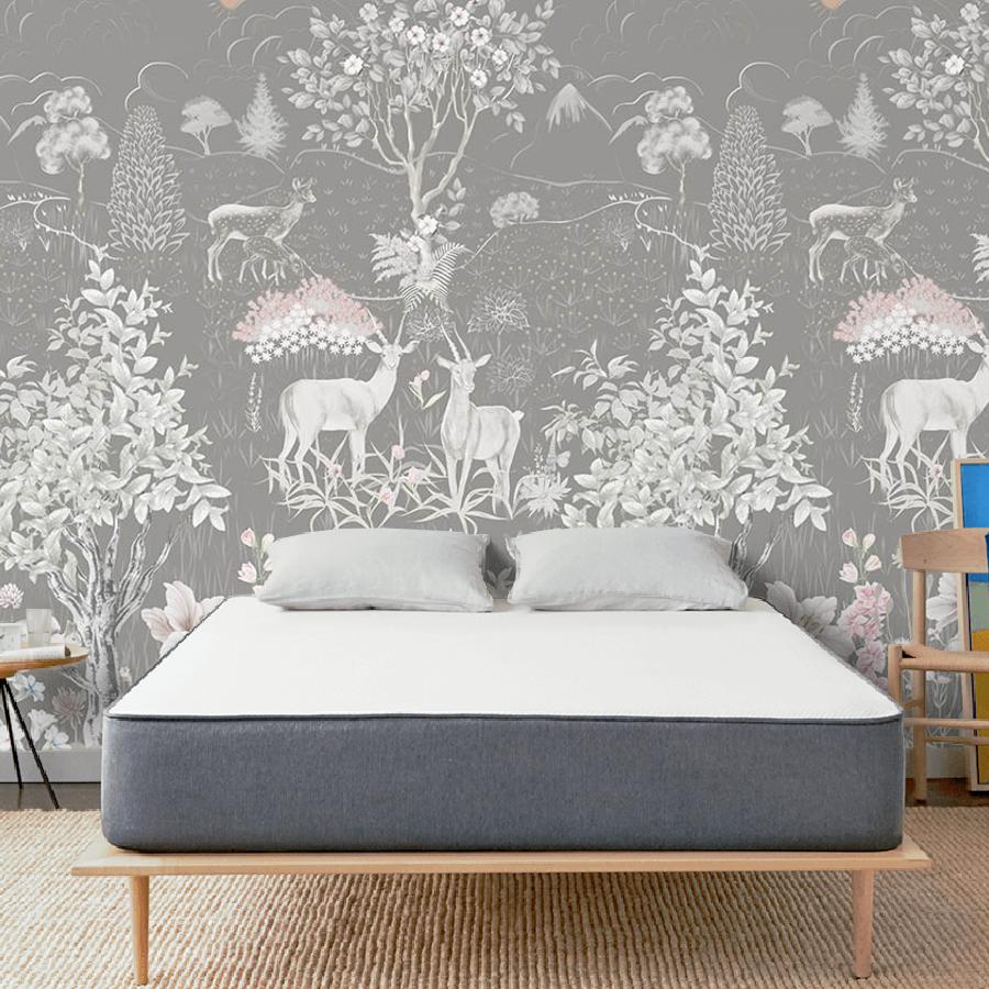 фотообои лес и животные, белые силуэты на сером 14-995