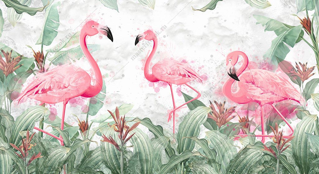 Фотообои Яркие фламинго в тропическом лесу