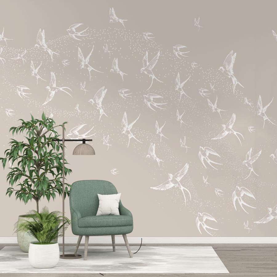 фотообои ласточки белые в спальню 14-1190