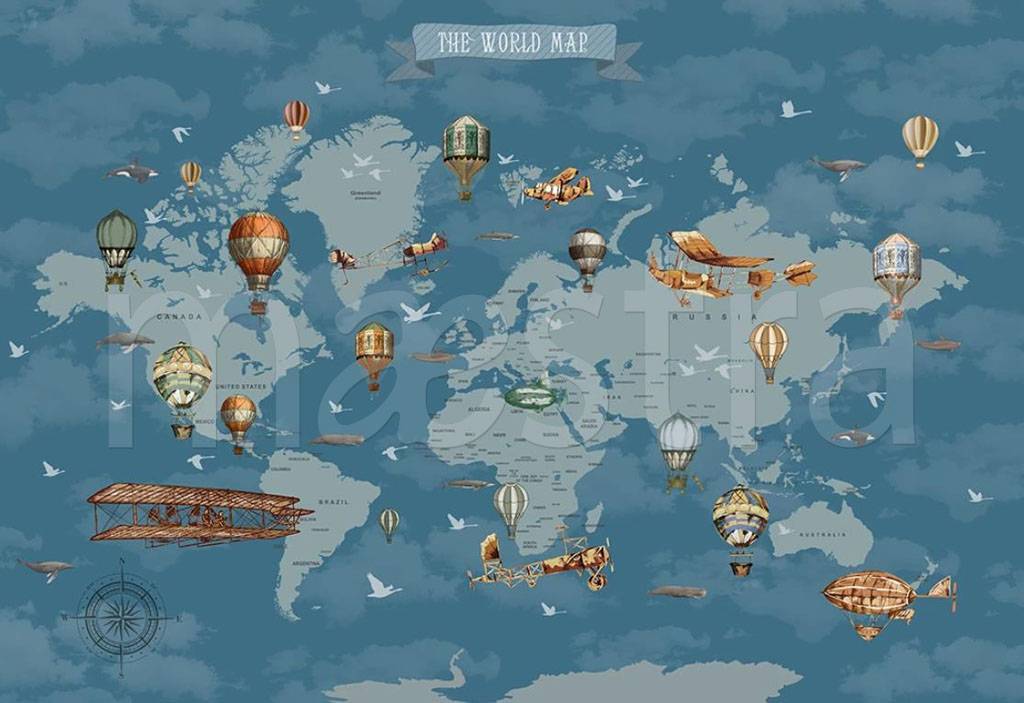 Фотообои Карта мира серо-синяя