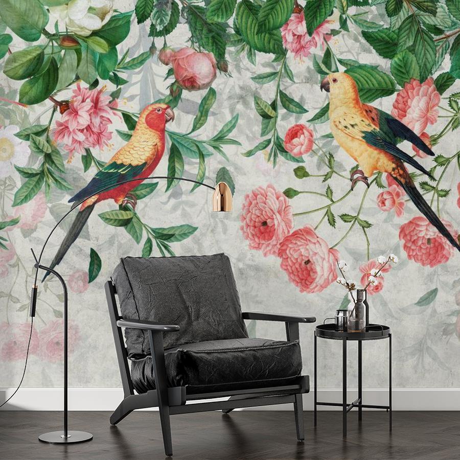 фотообои попугаи в розах 12-1837