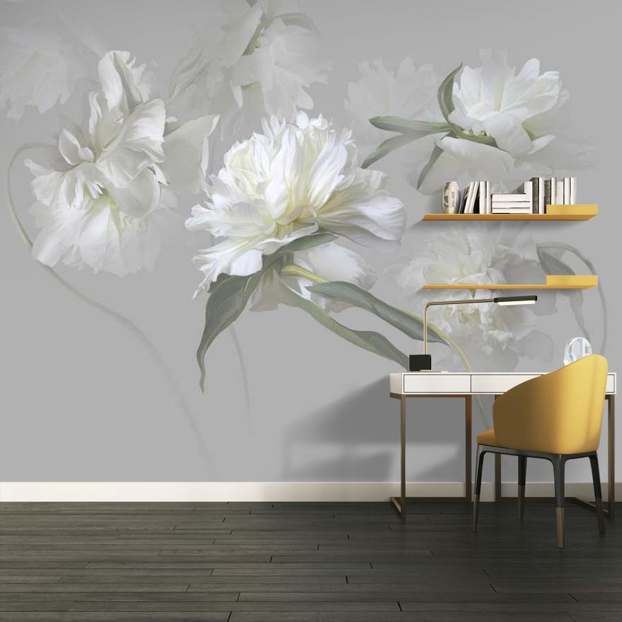 фотообои белые цветущие пионы на сером фоне 13-1007