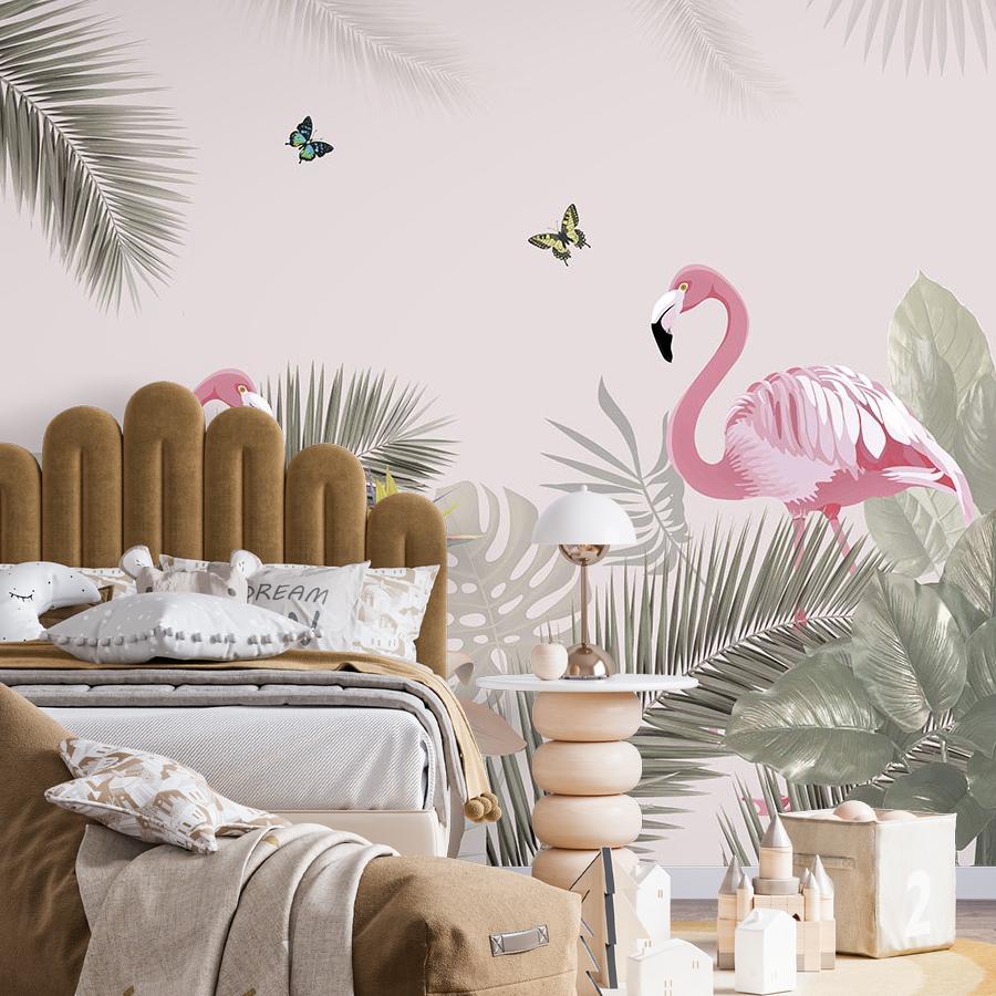 фотообои фламинго в тропических листьях 12-1537 фотообои фламинго в тропических листьях 12-1537