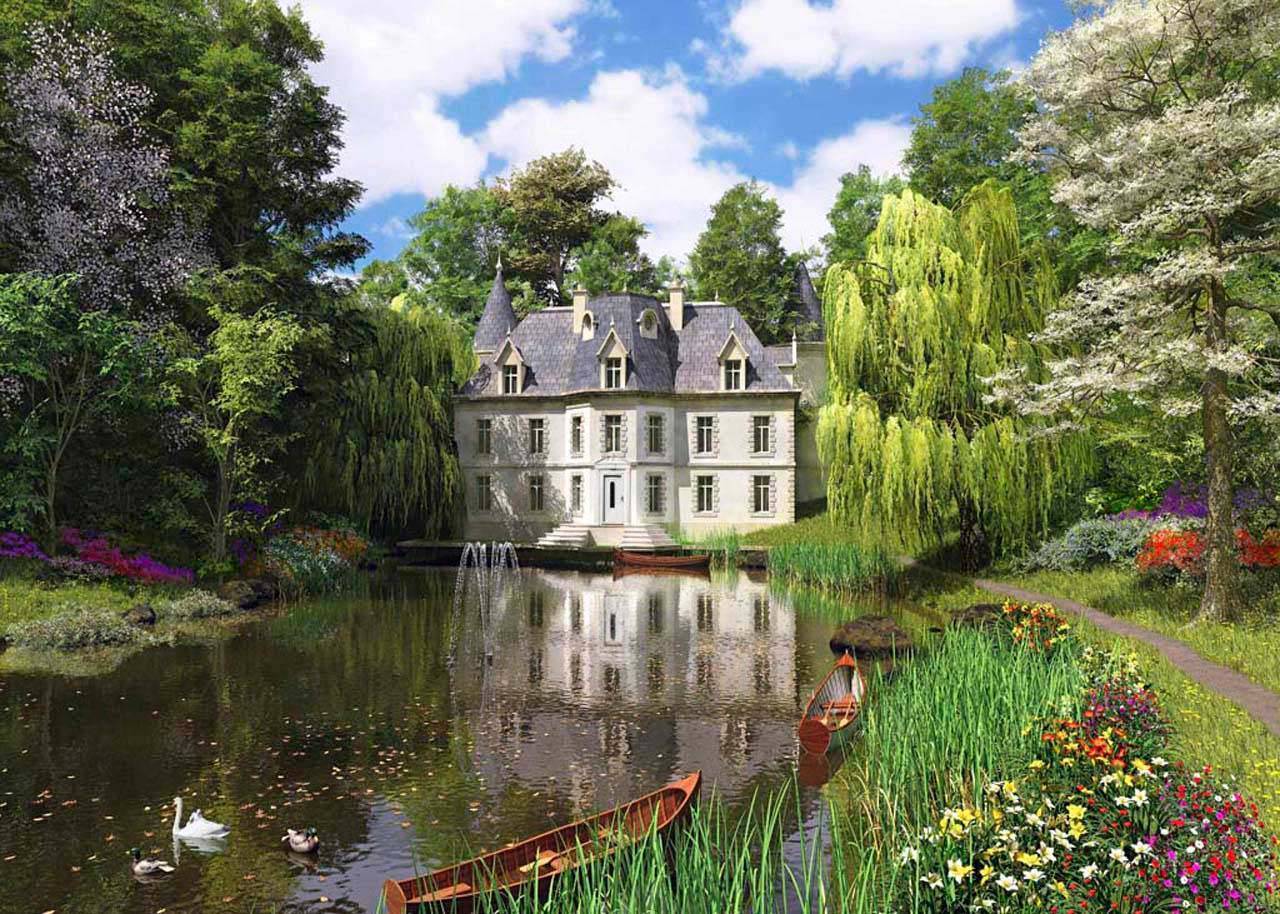 фотообои дом в лесу с озером 8-136