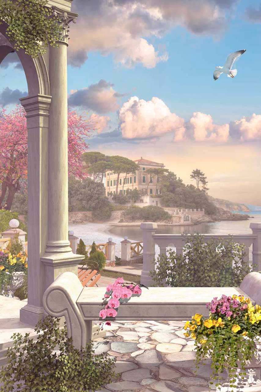 фотообои балкон с аркой и колонной 7-058