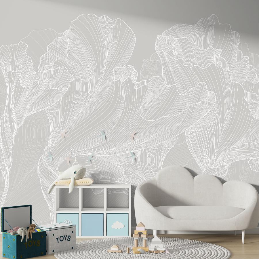фотообои листья белые на сером фоне 14-1046