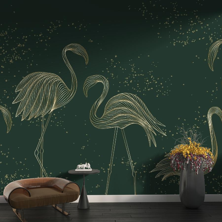 фотообои фламинго на зеленом фоне 14-1208