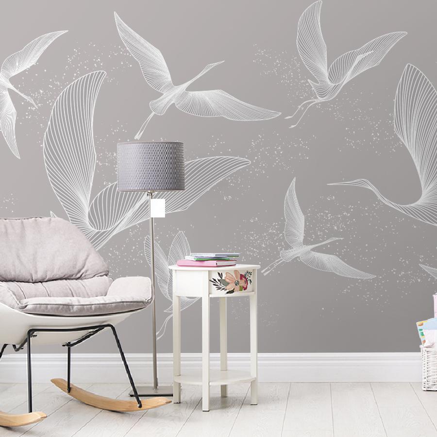 фотообои журавли белые летят 14-1246