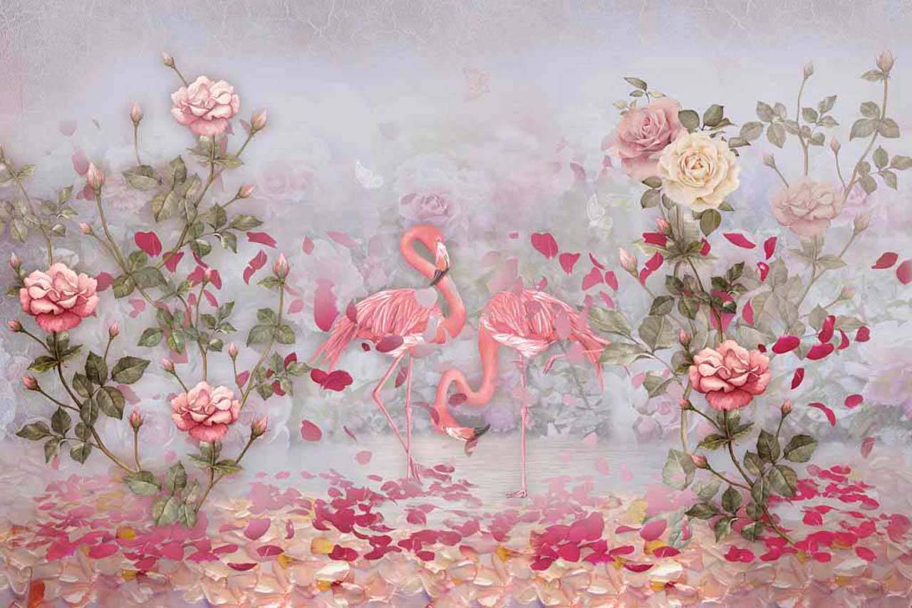 Фотообои Розы и розовый фламинго