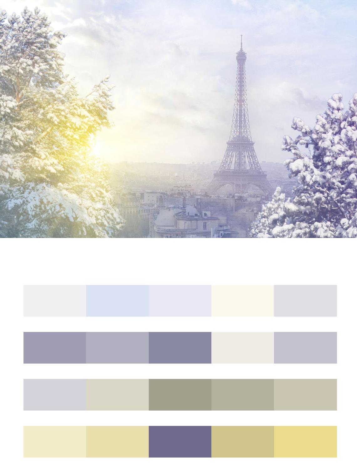 Зимний пейзаж Парижа цвета