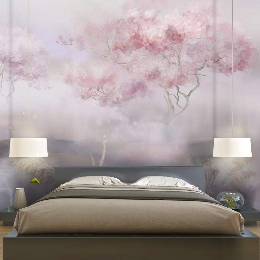 фотообои розовые деревья и фламинго