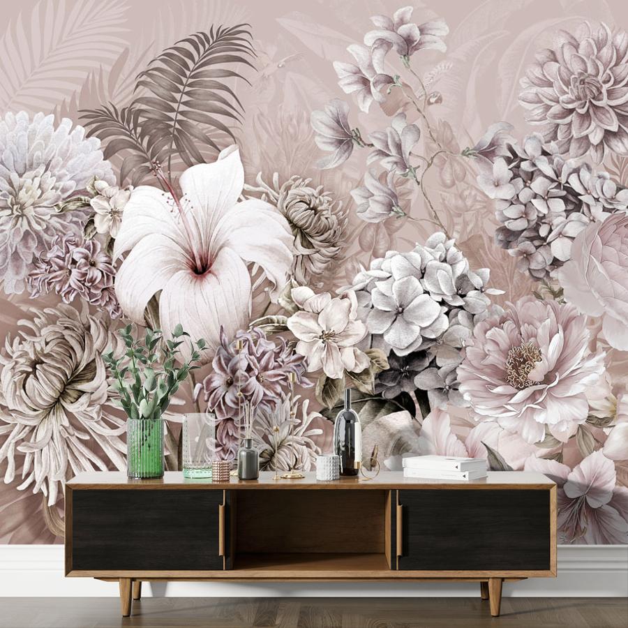 фотообои нежные цветы на розовом фоне 13-068