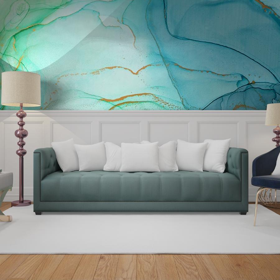 фотообои флюид арт зеленый с голубым 9-1788