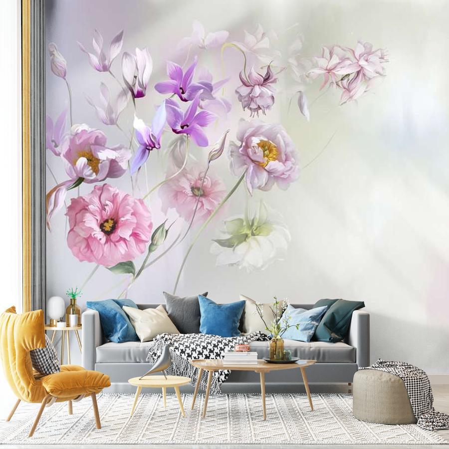 фотообои ирисы и пионы на нежном фоне 13-1004