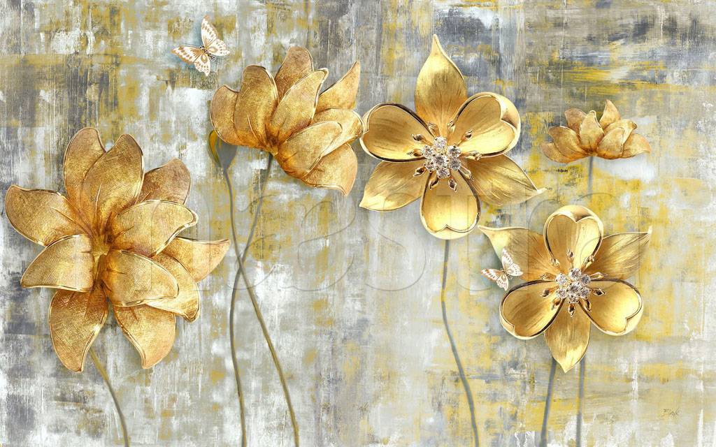 Фотообои Цветы 3д золотые