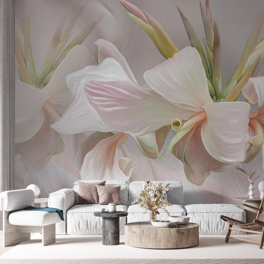 фотообои лилии белые на розовой акварели 13-632 фотообои лилии белые на розовой акварели 13-632