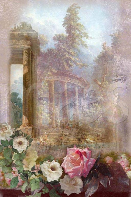 Фотообои Руины древнего храма в цветах