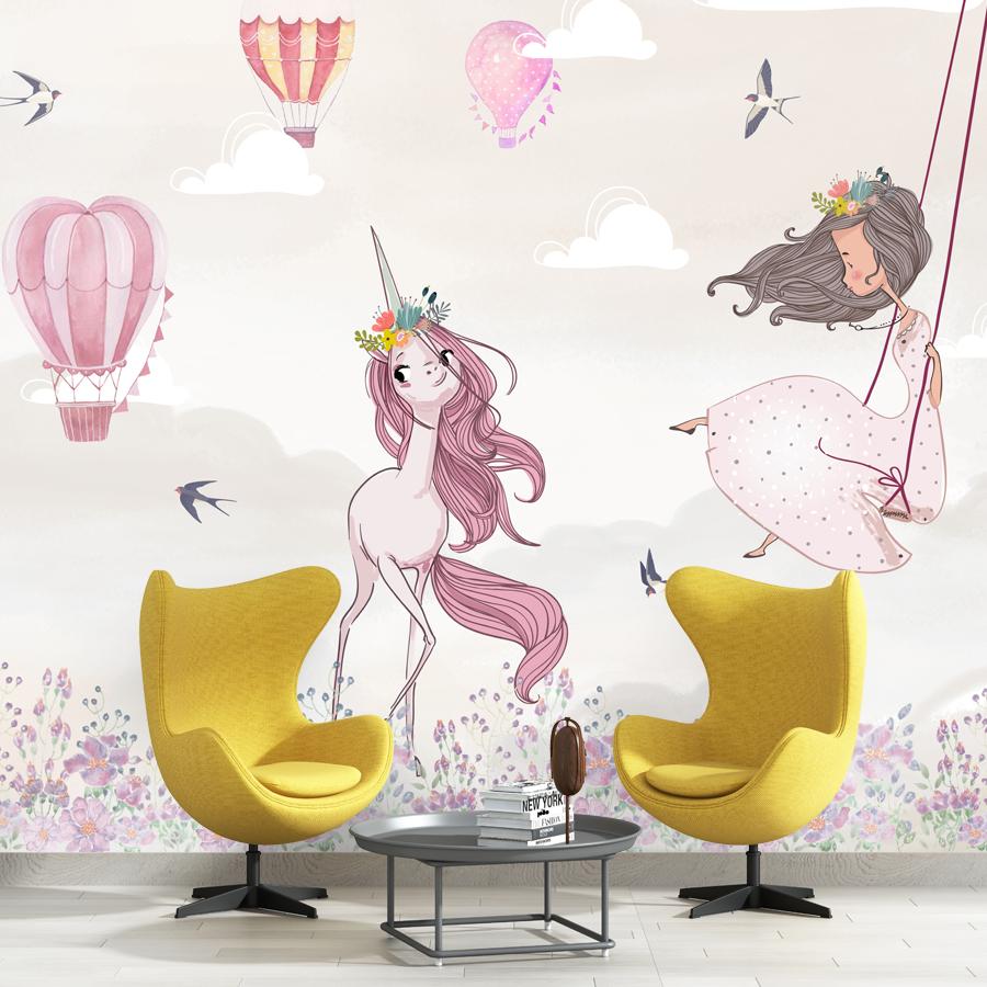 фотообои единорожек с девочкой 14-442 фотообои единорожек с девочкой 14-442