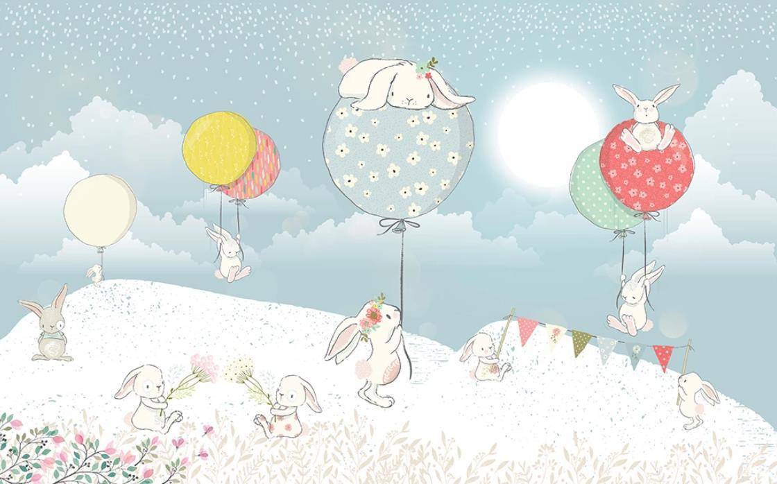Фотообои Кролики на полянке с шарами
