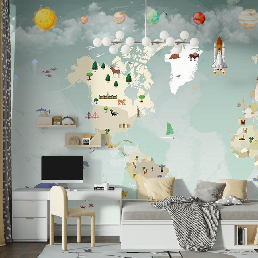 фотообои космос детский с веселыми животными 12-1525