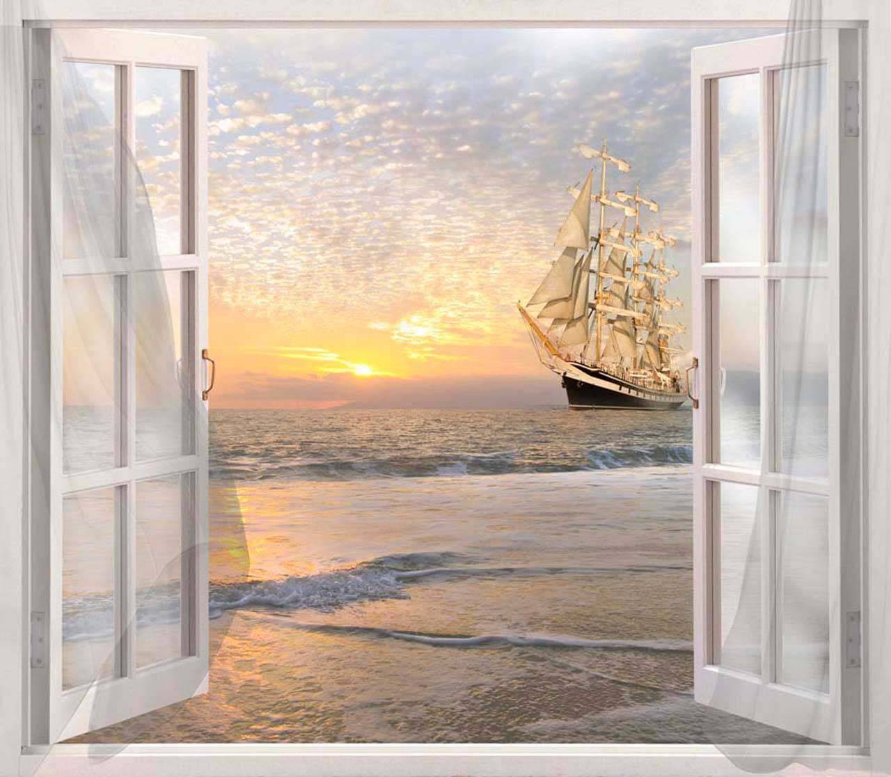 Фотообои Окно с видом на корабль