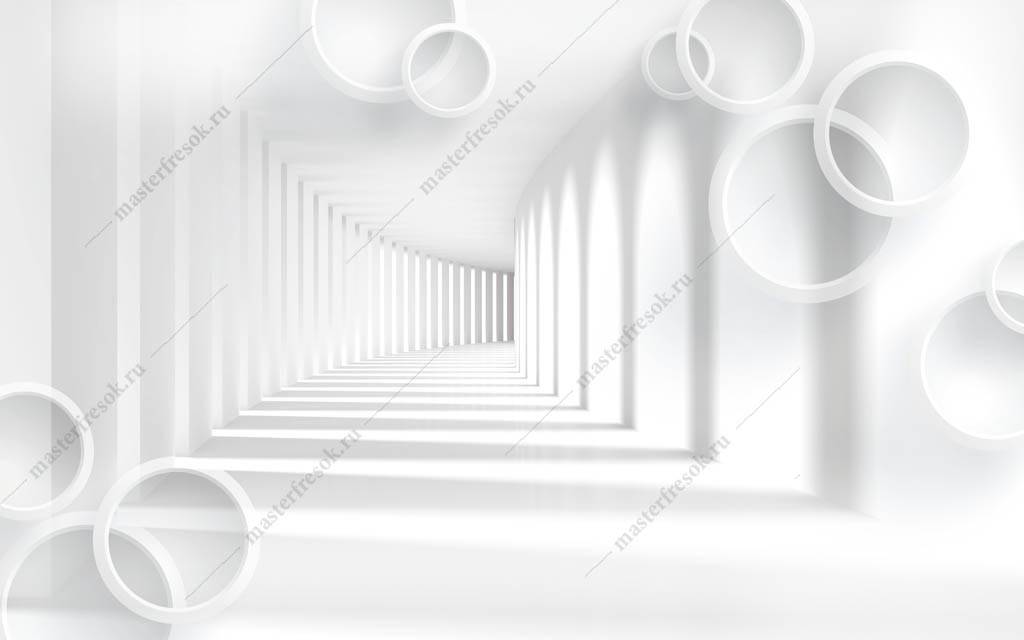 Фотообои 3д Белый тоннель с кругами