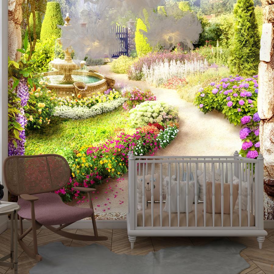 фотообои дорожка по цветущему саду 19-0133