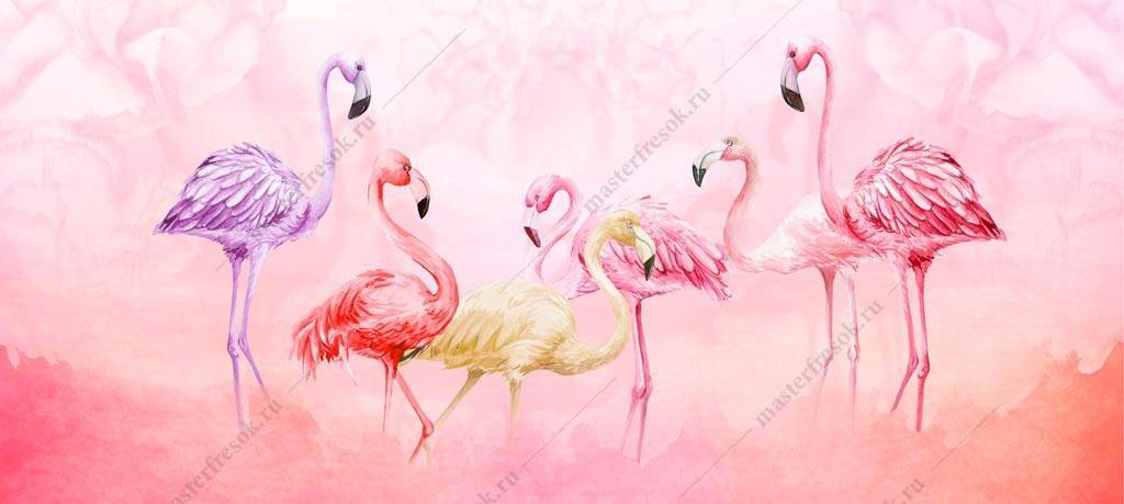 Фотообои Фламинго на розовом фоне