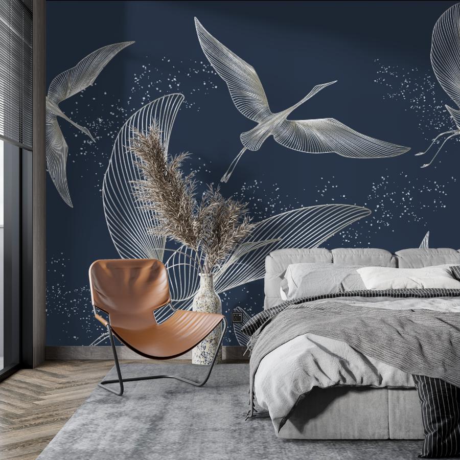 фотообои журавли белые на синем фоне 14-1250