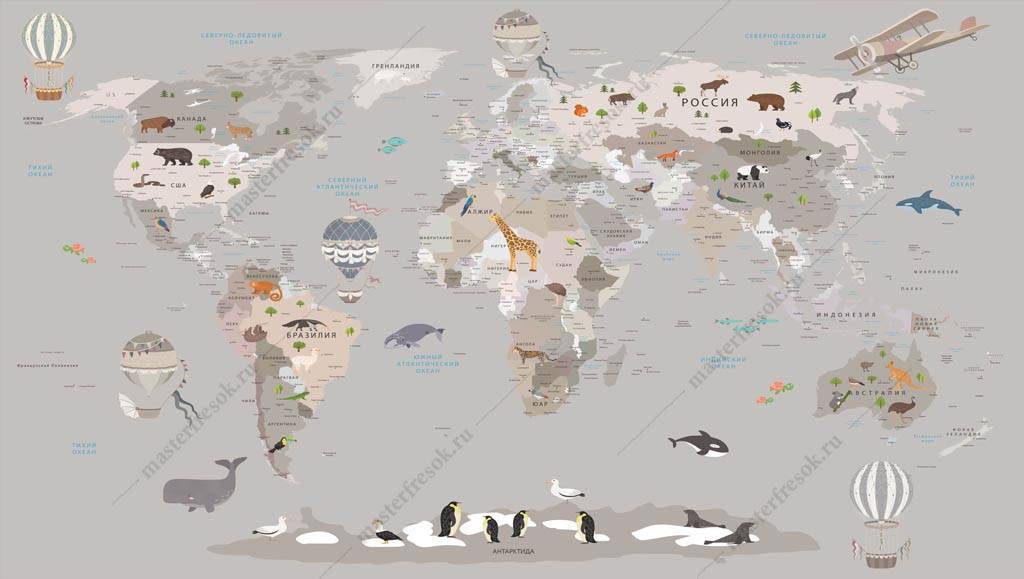 Фотообои Карта мира с границами стран