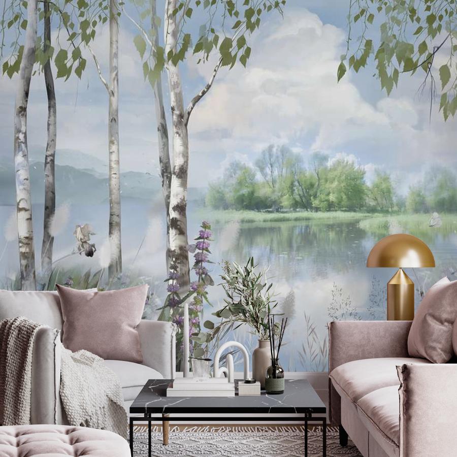 фотообои березовый лес у реки 13-1013