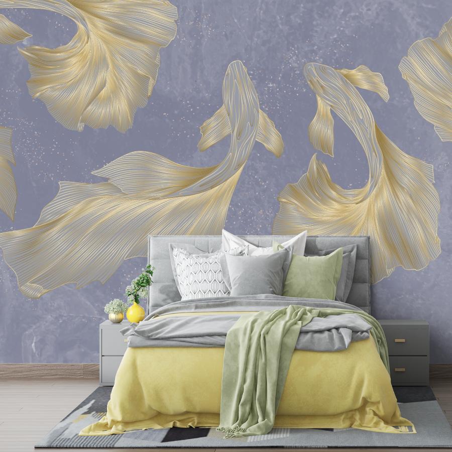 фотообои рыбы золотые на голубом фоне 14-1270