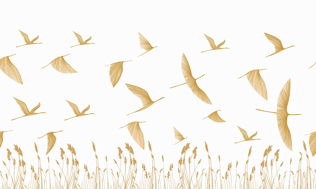 фотообои журавли над колосьями 14-713