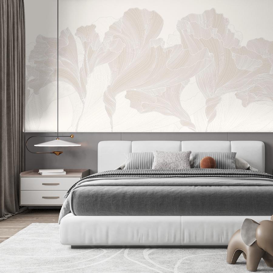 фотообои листья бежевые на молочном фоне 14-1044