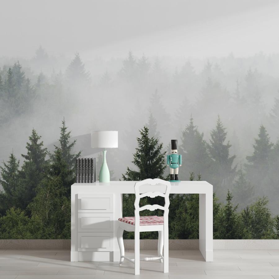 фотообои туман в утреннем лесу 9-1215