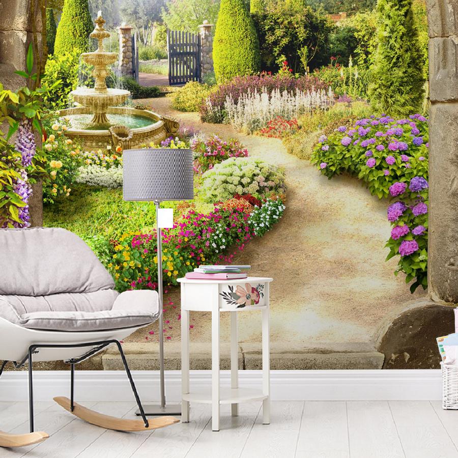 фотообои арка с видом на цветущий сад 19-0132