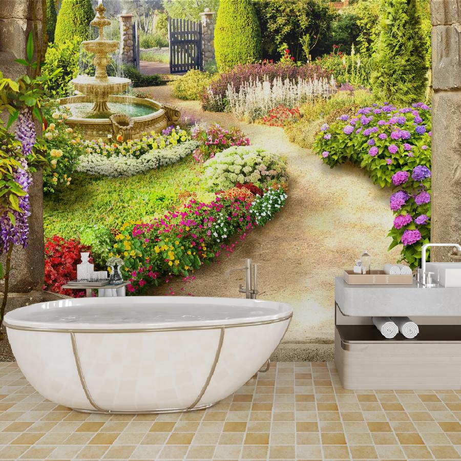 фотообои арка с видом на цветущий сад 19-0132