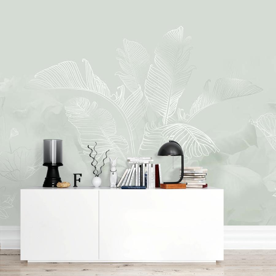 фотообои листья в оливковом тумане