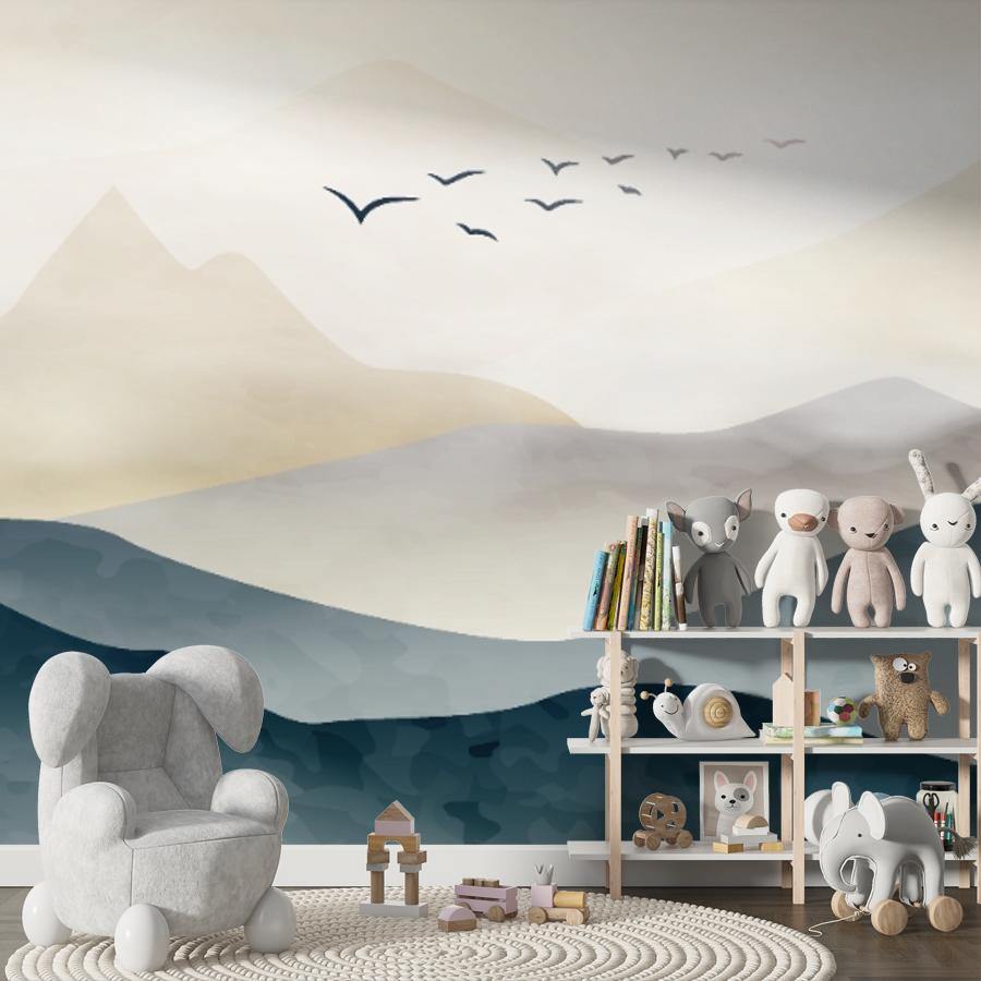 фотообои горы туманные и птицы 14-1194