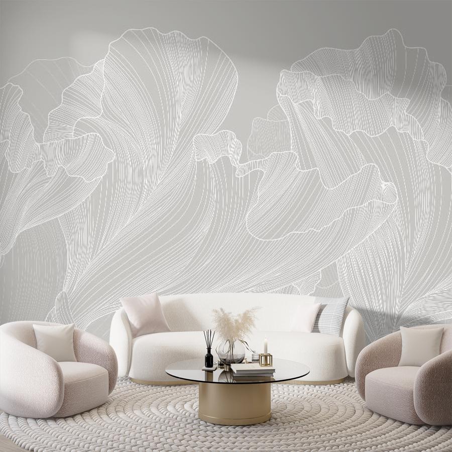 фотообои листья белые на сером фоне 14-1046